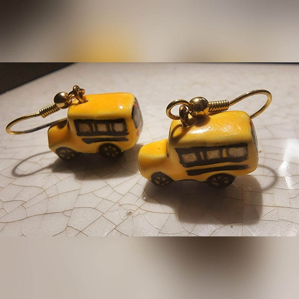 Puffy yellow school bus earrings gift For bus driver